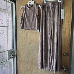 Love poem Taupe Pleated Top and Pants Set
